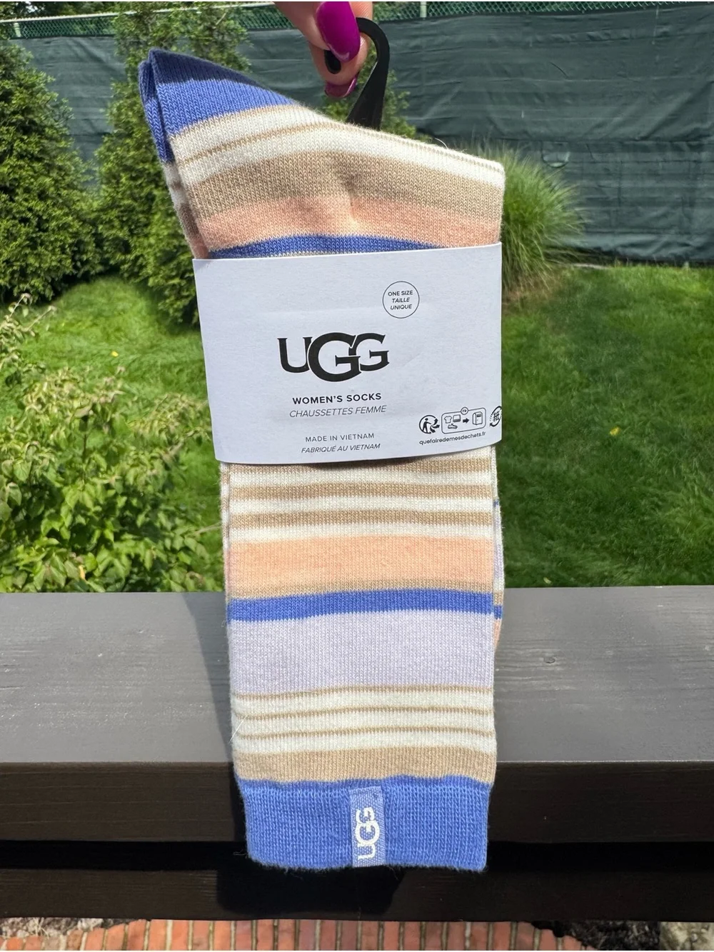 UGG Womens Betta Stripe Crew Socks - Blue, Lavender, Peach, Tan & Cream One Size